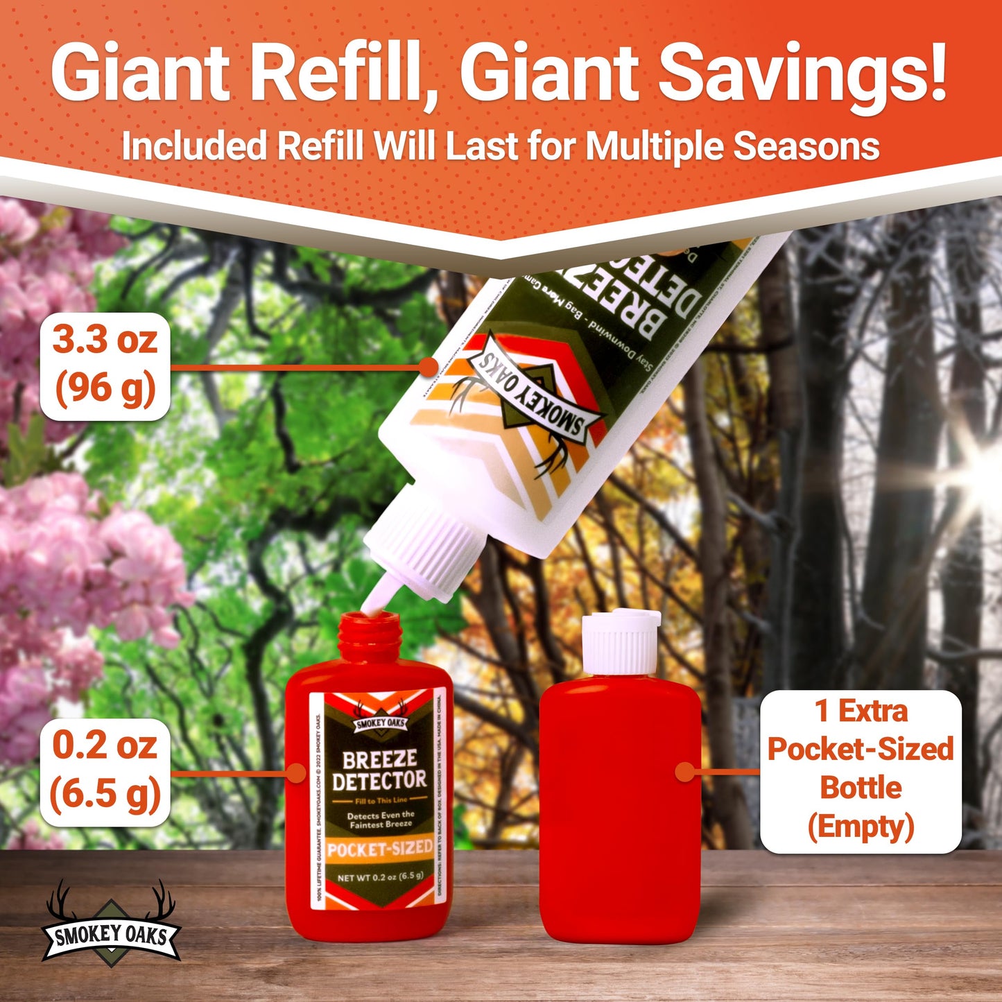 15x More, Ultra Visible Wind Checker Powder Scentless, Draft Indicator Hunting Dust. Compact 3" Breeze Direction Detector, Smoke Puffer Bottle, and Bulk Refill. Big Game Downwind Bundle Gear