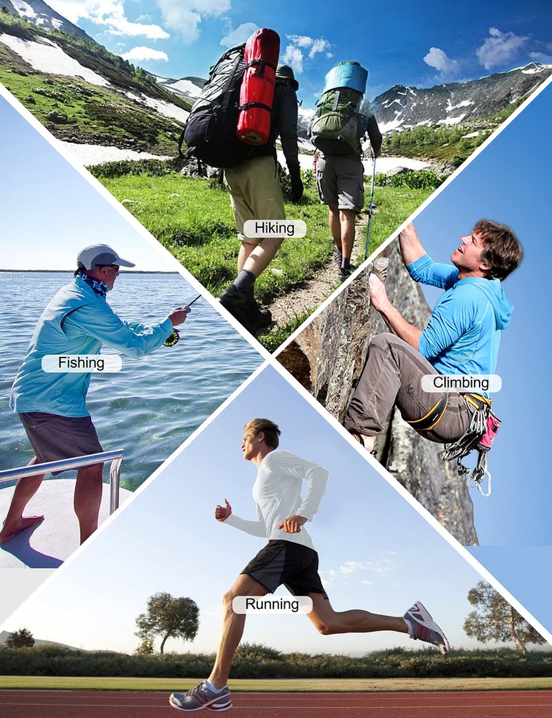 Roadbox UPF 50+ Fishing Shirts for Men, Long Sleeve UV Sun Protection Hoodie, Outdoor Hiking Running Swimming Rash Guard