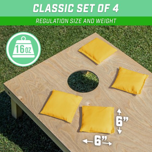 GoSports Cornhole Bean Bags Set of 4 - Regulation All Weather - Classic Yellow