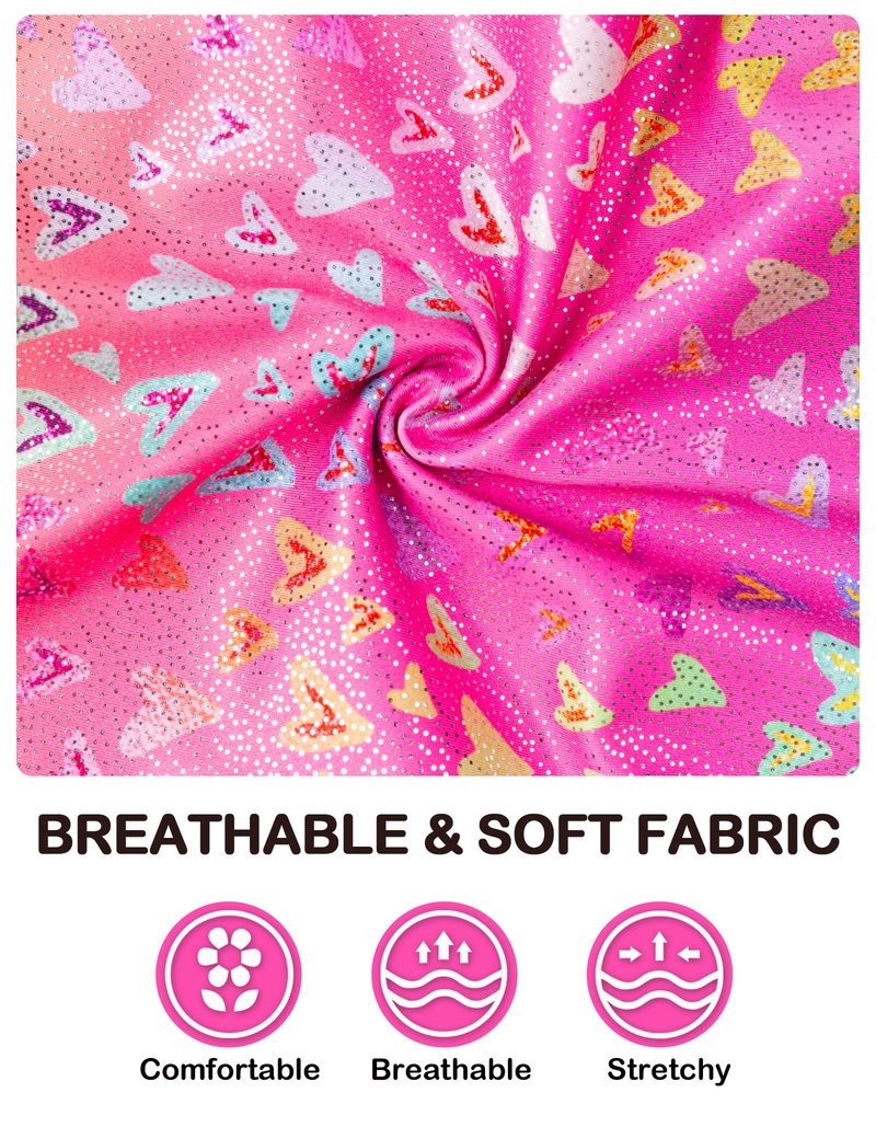 Domusgo Gymnastics Leotards for Girls Size 6-7 Years Old Nenon Pink Heart Sleeveless Practice Outfits