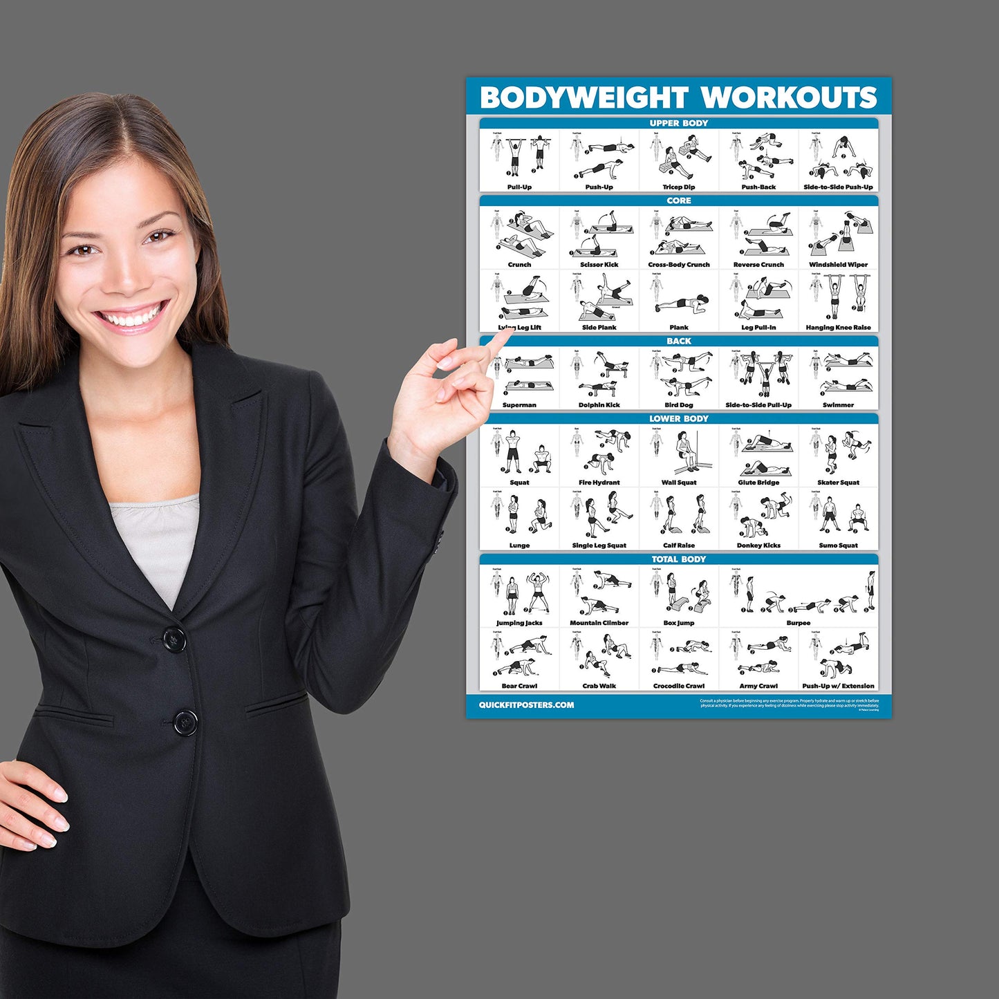 3 Pack: Bodyweight Workout Posters Volume 1 & 2 + Pilates Exercise Poster Set - Set of 3 Workout Charts (LAMINATED, 18" x 24")