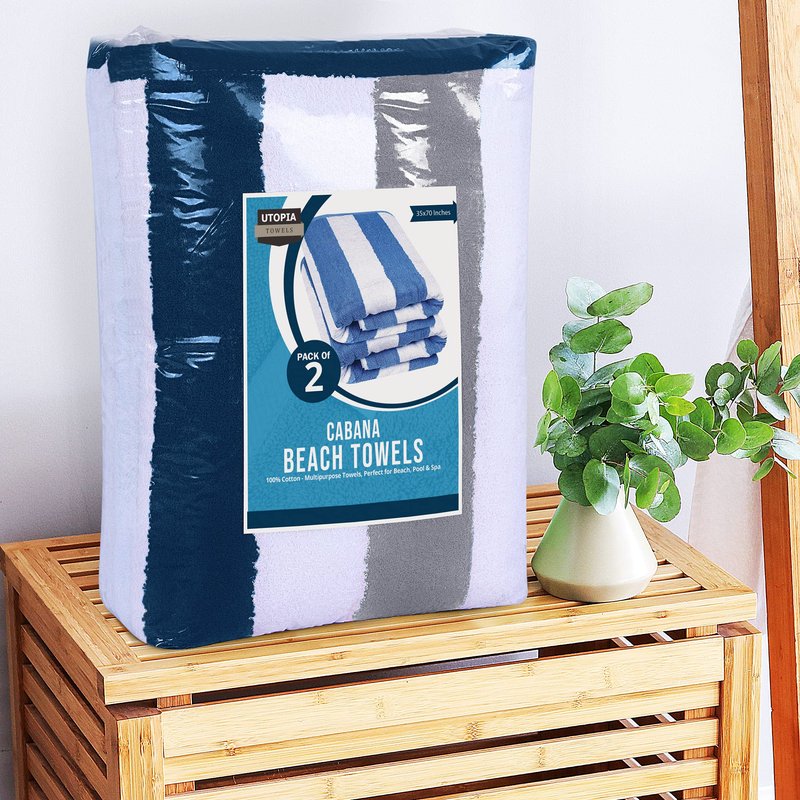 Utopia Towels Pack of 2 Oversized Cabana Beach Towels, 35 x 70 Inches 100% Ring-Spun Cotton Jumbo Bath Sheet, Highly Absorbent, Super Soft & Quick-Dry Towel for Beach, Pool and Bath (Navy, Grey)