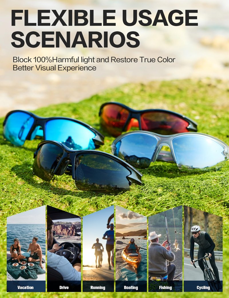 BIRCEN Polarized Sunglasses for Men: TR90 UV Protection Sunglasses Lightweight Sport Shades for Fishing Golf Trip