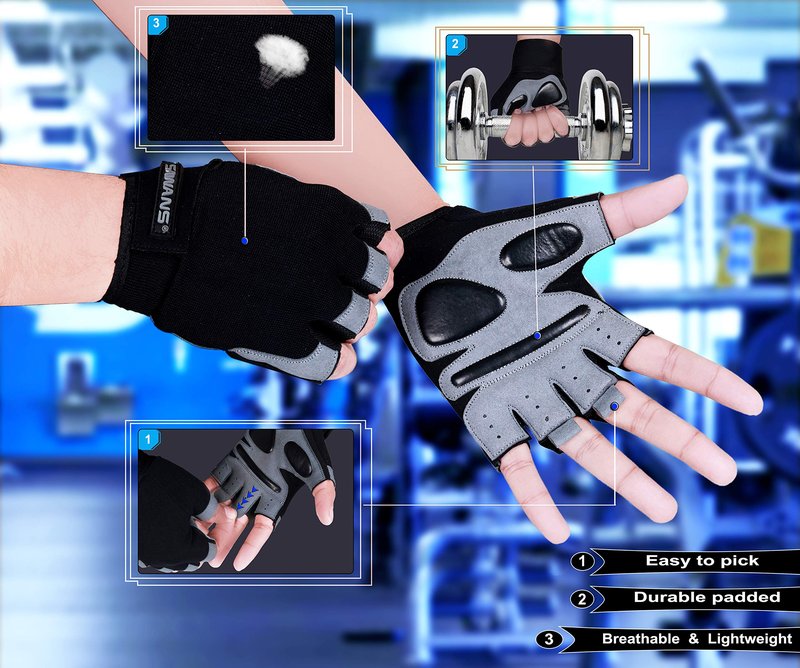 SAWANS Fitness Workout Gloves Gym Weight Lifting Gloves for Men Women Breathable Gymnasium Wrist Support Padded Deadlifts Exercise Training Pull Ups (Short Wrist, M)