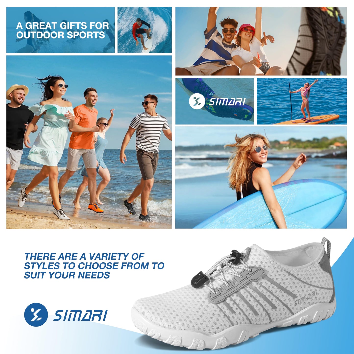 SIMARI Water Shoes for Women Men - Barefoot Quick-Dry Aqua Socks | Lightweight Swim Shoes for Surfing, Swimming, Beach Sports, Kayaking, Diving | Non-Slip Design