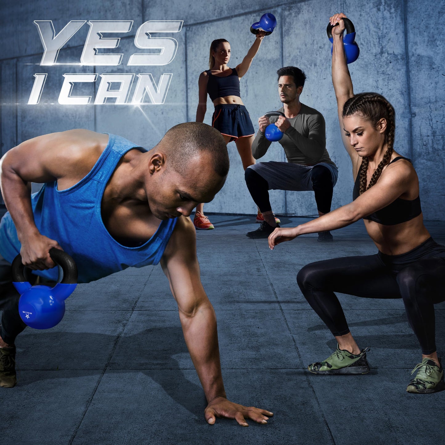 Yes4All Kettlebell, 5 lb Vinyl Coated Cast Iron Kettlebell Set of 2 for Home Gym Exercises, Heavy Weights Gym, Fitness, Full Body Workout Equipment, Push up, Grip, Strength Training - Blue