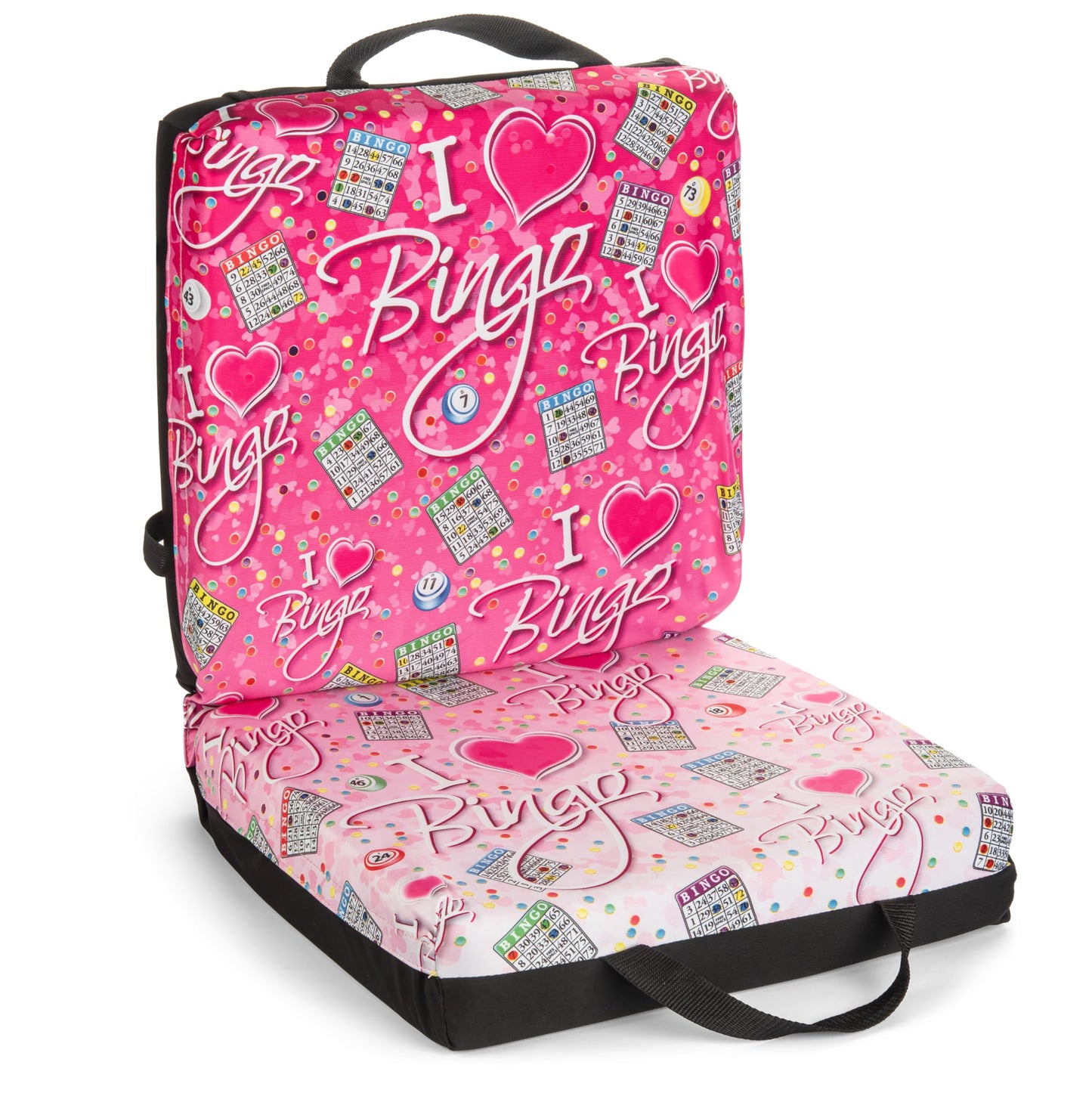 I Love Bingo Pink/Black Double Cushion for Relief During Bingo