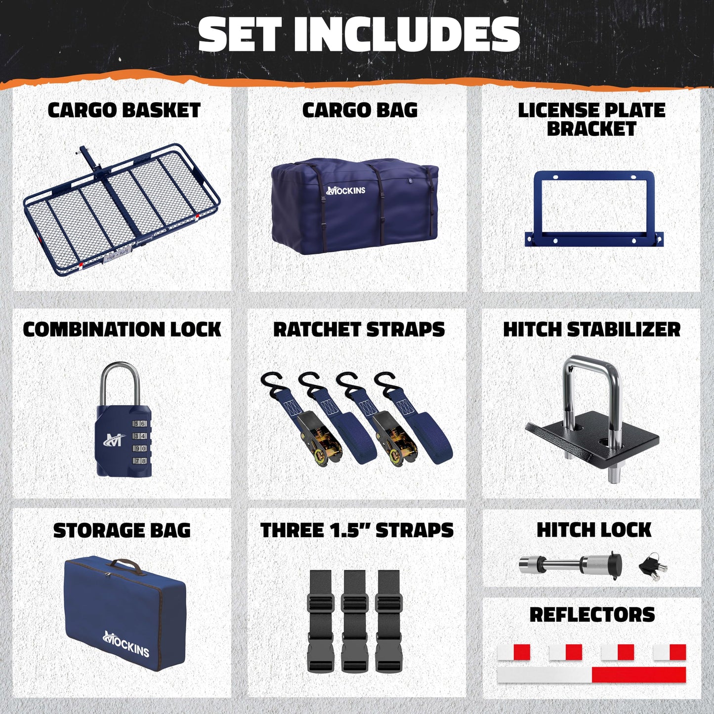 Mockins 60"x30"x6" Navy Trailer Hitch Cargo Carrier w/ 500 Lbs Capacity