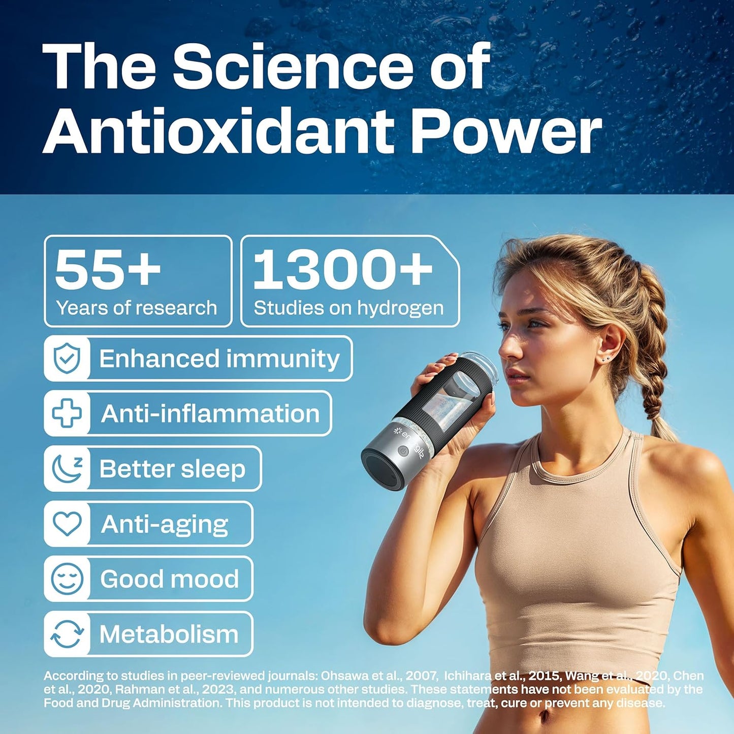 Hydrogen Water Bottle | Large 16.2 oz (480 ml) Hydrogen Water Bottle Generator 3000ppb | Hydrogenator Machine | SPE/PEM Hydrogenated Ionizer Generator (Steel w/Black)