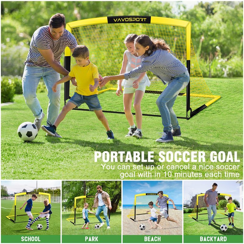 Kids Soccer Goal Set, 2 of 4x3 ft Soccer Goals for Backyard, Portable Pop Up Soccer Nets Training Equipment with Soccer Ball, Cones, Soccer Net for Family Kids Youth Outdoor Sports Games