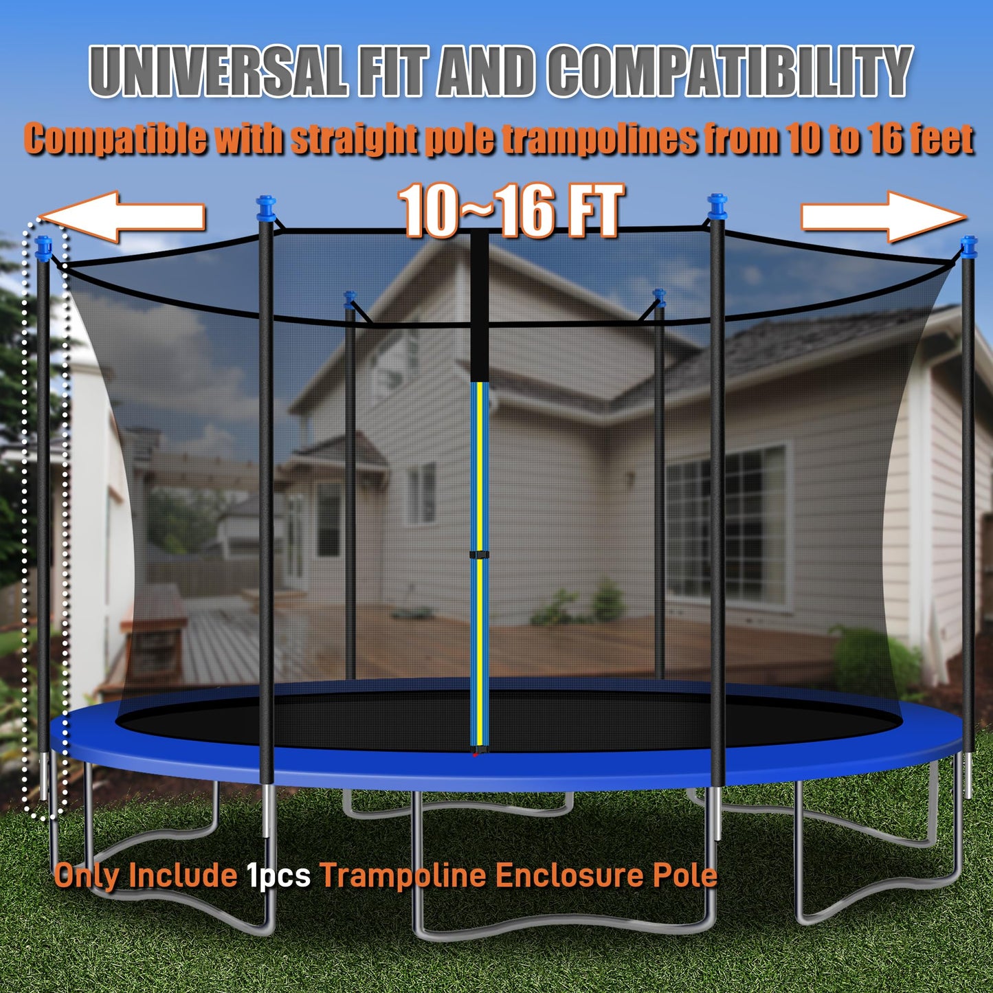 1PCS Upgraded Trampoline Replacement Pole – Thicker Universal Trampoline Enclosure Pole Fits 8-16FT Straight Pole Trampoline Frame,2 Installation Options, Includes Foam Sleeve, Pole Cap & Hardware