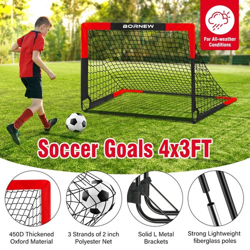 Kids Soccer Goal for Backyard Set - 2 Set Toddler Soccer Nets Training Equipment with Soccer Ball, 4x3 ft Pop Up Portable Soccer Set for Kids and Youth Games and Training Goals Ages 3-16 Gift
