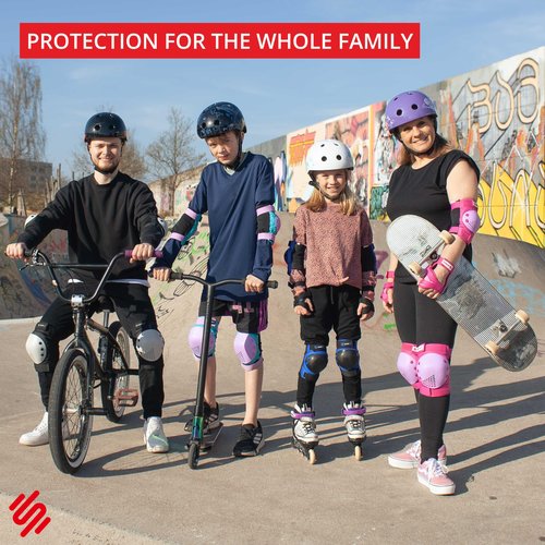 SKATEWIZ Boys Knee Pads and Elbow Pads Set - Wrist Guards for Skating - SMASH - Size S Blue Purple - Knee Pads for Kids, Roller Skates Scooter Skateboard Pads for Kids 8-14