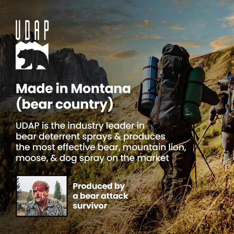 UDAP SOG Pepper Power Bear, Mountain Lion, Dog, Coyote, & Moose Spray Self Defense Deterrent with Griz Guard Holster for Camping, Hiking, Fishing, Powerful Blast, 40 ft Fog Barrier, Safety 7.9 oz