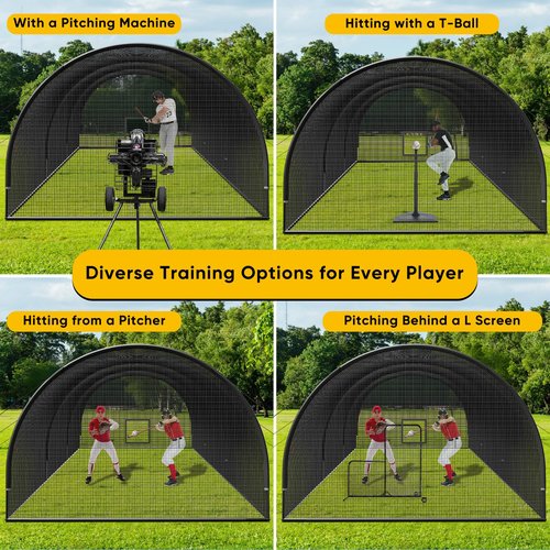 30FT Portable Baseball & Softball Batting Cage for Backyard – Enclosed Batting Net with Pitching Machine Hole, Sturdy Frame & Carry Bag, Ideal for Home Hitting & Pitching Practice, 30 x 13 x 9 ft