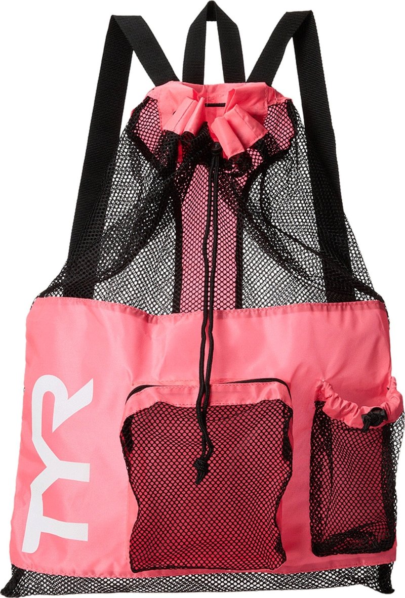 TYR Big Mesh Mummy Backpack For Wet Swimming, Gym, and Workout Gear, Pink