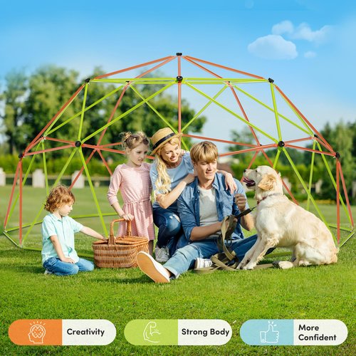 Jungle Gym 10FT X 10FT Climbing Dome with Swing & Hammock Outdoor Playset Support Up to 1000LBS Anti-Rust, Easy Assembly Gift for Boys and Girls