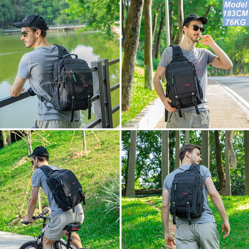 NICGID Sling Bags Chest Shoulder Backpacks, Laptop Backpack Crossbody Messenger Bag Travel Outdoor Men Women (Black, 14.1 inch)