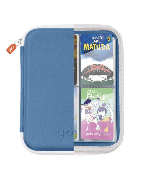 YOTO Card Case in Blue Bird – Kids Accessory, Soft Portable Folder with Zipper & 64 Pockets for Player & Mini Audiobook Cards, Binder Sleeve Holder for Travel