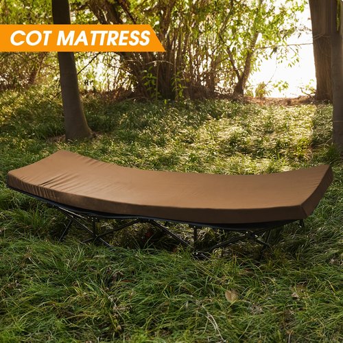 CYMULA Camping Cot Mattress 2in Memory Foam Sleeping Pad,Soft Warm Non-Slip Camping Mattress Topper with Retaining for Adults,Portable Roll up Pad for Travel(Dark Brown 75"x30")