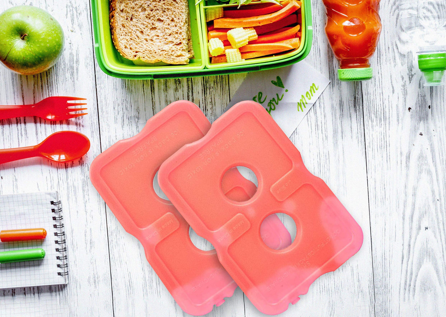 Healthy Packers Reusable Ice Packs for Lunch Bags and Coolers (Set of 4) - Slim & Long Lasting Freezer Packs for Lunch Box - Ideal Cool Pack for Lunchbox, Cooler, Cooler Bag (Red)