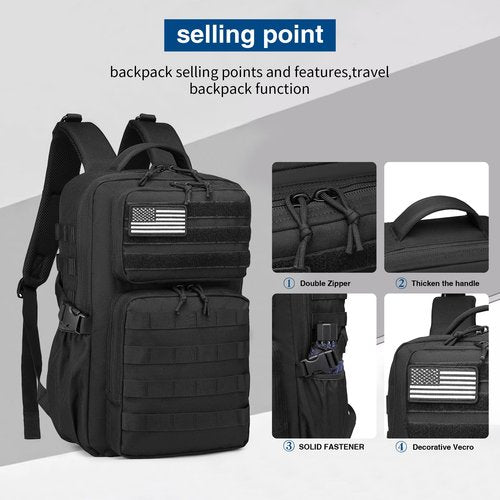 Military Tactical Backpack for Men Waterproof Daypack 3 Day Assault Pack Molle Bag with Water Bottle Holder (Black, 25L)