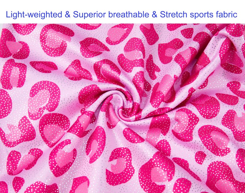 Domusgo Gymnastics Leotards for Girls 7-8 Years Old Hotpink Leopard Sparkly One Piece Tumbling Outfits