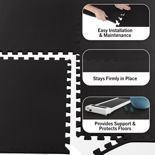 Interlocking EVA Foam Floor Tiles for Home Gym, Yoga Mat, Workout Equipment, or Child's Play Surface - Set of 6, (Black) by Stalwart