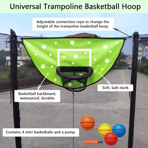 XATAMIO Trampoline Basketball Hoop, Attachment with Pump and Mini Ball,Universal Trampoline Accessories, Easy to Install, All Ages (Green)