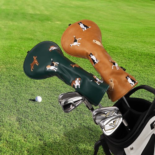 Craftsman Golf PU Leather Dog Embroidery 460cc Driver Headcover Cute Chocolate Lab Border Collie Beagle