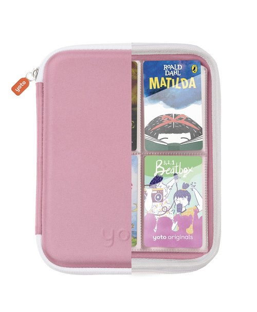 YOTO Card Case in Think Pink ??Kids Accessory, Soft Portable Folder with Zipper & 64 Pockets for Player & Mini Audiobook Cards, Binder Sleeve Holder for Travel