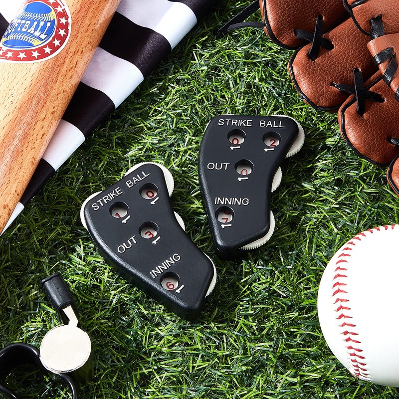 Deekin 4 Pieces 4 Wheel Baseball Umpire Clicker Black Indicator Gear Practical Baseball Counter Clicker for Scorekeeper Recording Outs Innings Balls Softball Referee Equipment (Black White)