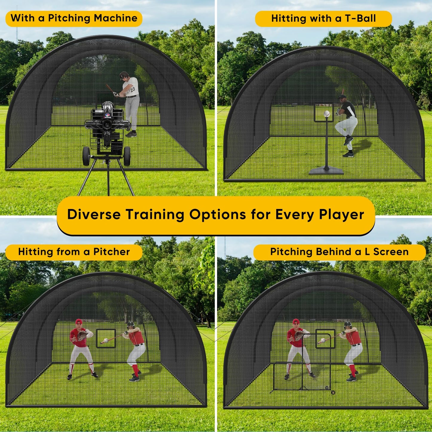 22FT Portable Baseball & Softball Batting Cage for Backyard – Enclosed Batting Net with Pitching Machine Hole, Sturdy Frame & Carry Bag, Ideal for Home Hitting & Pitching Practice, 22 x 12 x 8 ft