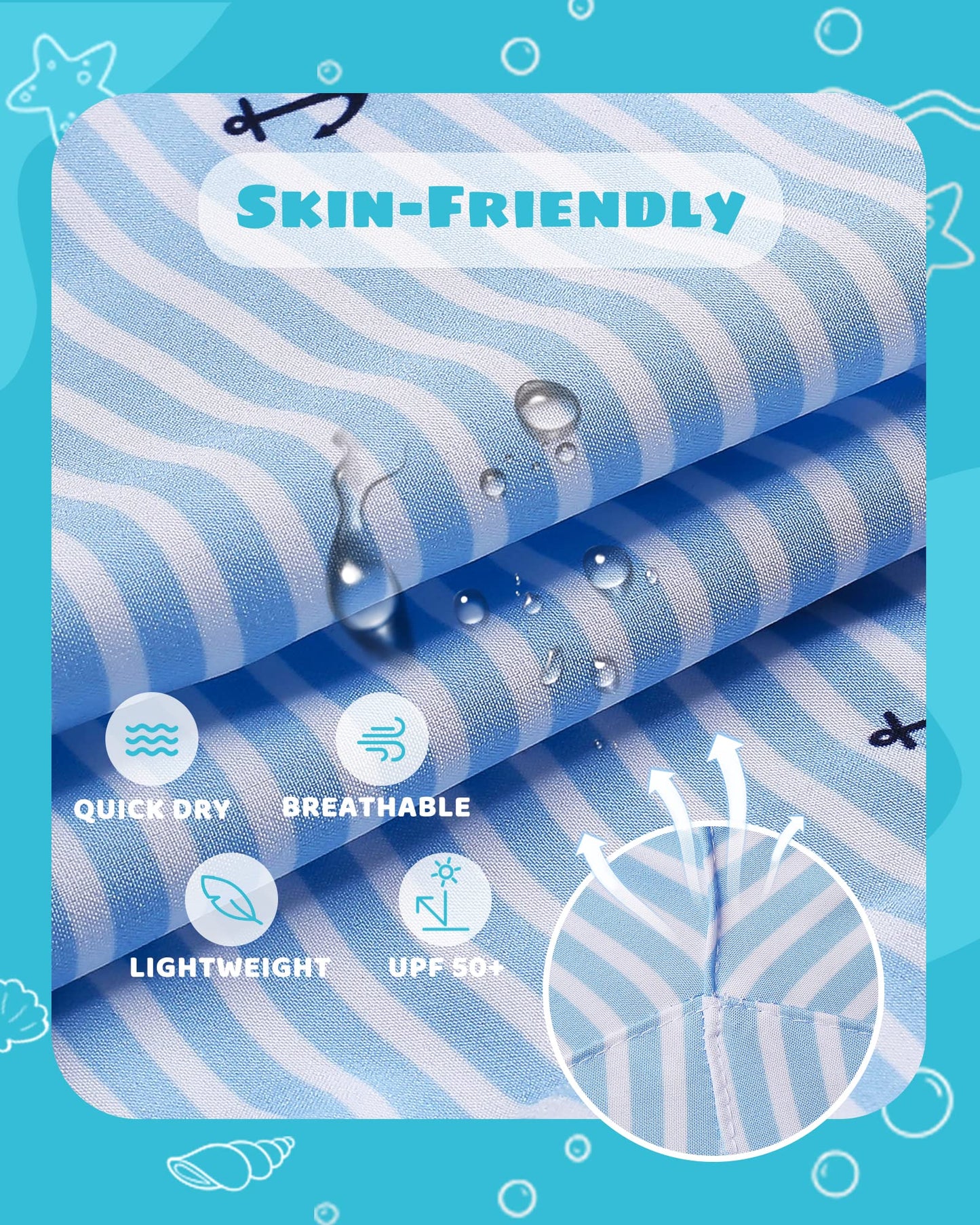 maamgic Boys Swim Trunks with Compression Liner Toddler Stretch Swim Shorts Quick Dry Swimming Trunks Boxer Brief 2 in 1 Beach Shorts White Blue Striped 4T