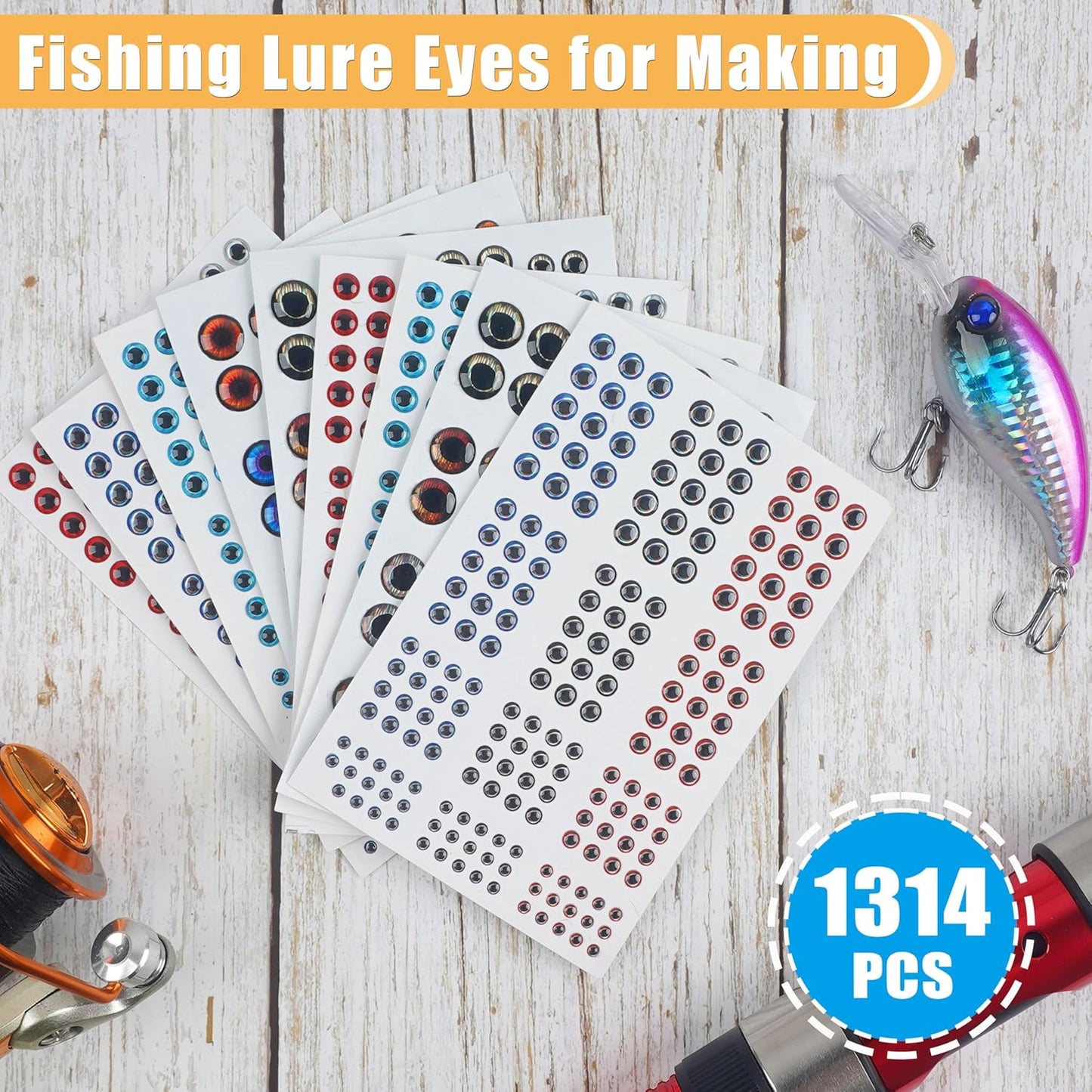 1314 Pieces Fishing Lure Eyes 3D 4D 5D Realistic Eyes Stickers for Making Fishing Bait DIY Fly Tying Streamers Lures Crafts 3/4/5/6/8/10mm