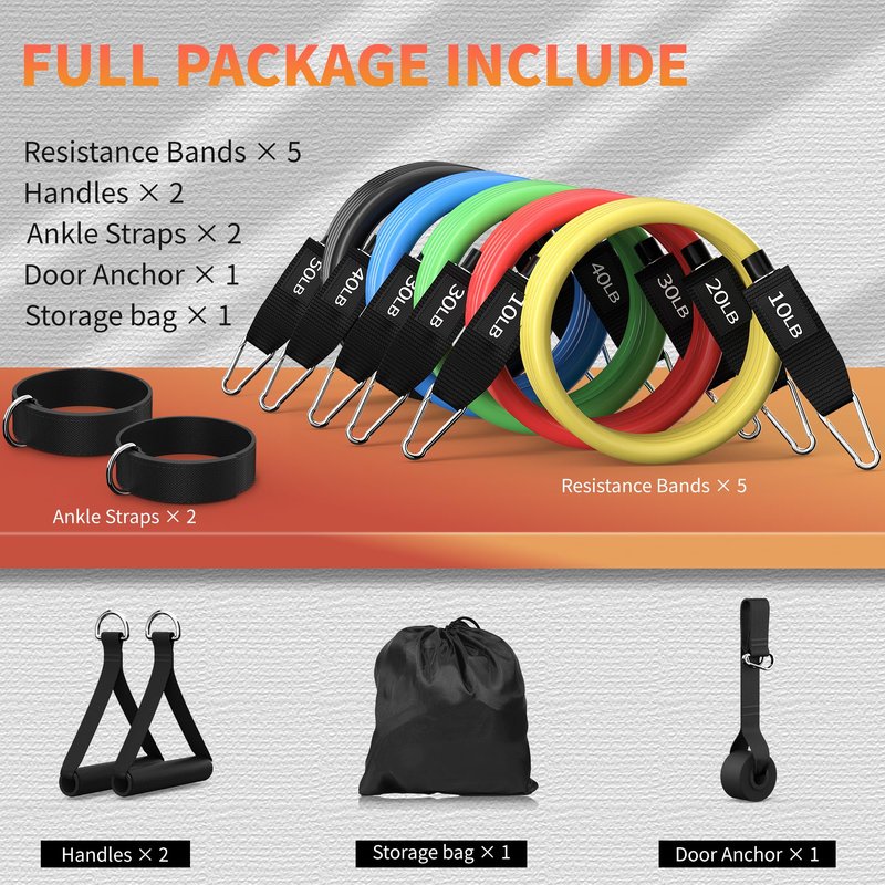 Resistance Bands, Exercise Bands Set for Working Out, Resistance Bands with Handles, Home Gym Workout Bands, Fitness Equipment for Men and Women Strength Training