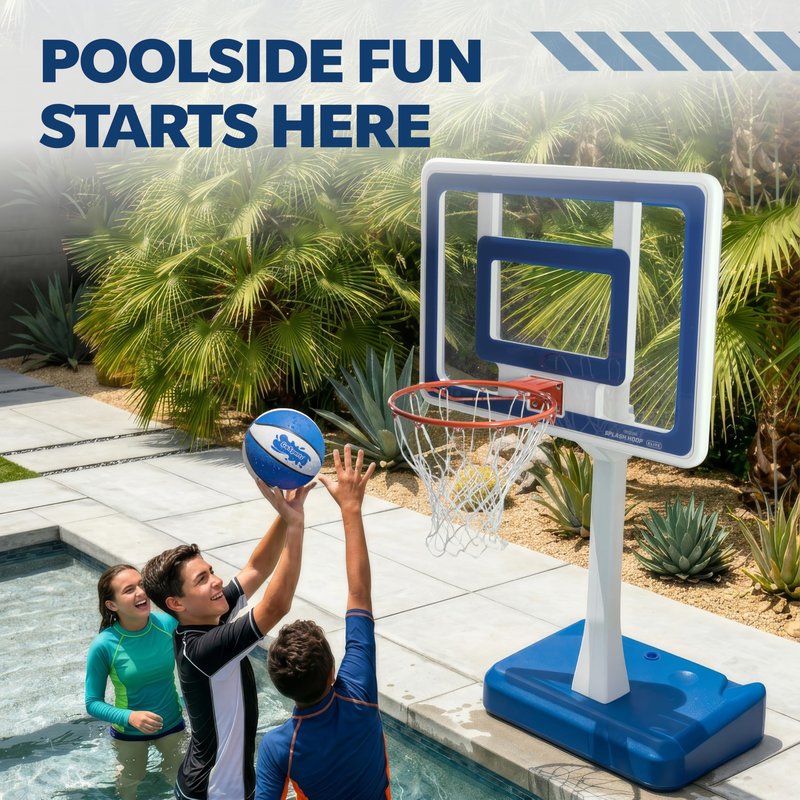 GoSports Splash Hoop Elite Pool Hoop Basketball Game with Water Weighted Base, Adjustable Height, Regulation Steel Rim and 2 Pool Basketballs - Blue