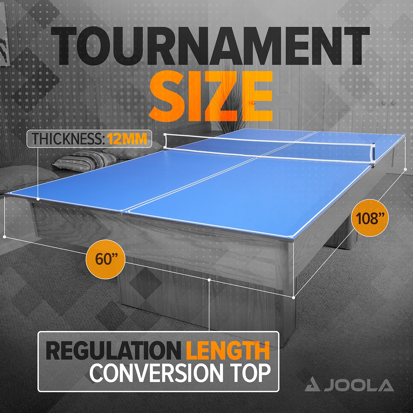 JOOLA Tetra - 4 Piece Ping Pong Table Top for Pool Table - Includes Ping Pong Net Set - Full Size Table Tennis Conversion Top for Billiard Tables - Easy Assembly & Compact Storage - Incl. Foam Backing