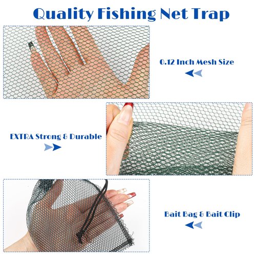 Aodaer 6 Pieces Foldable Drop Net 31.5 Inches Fishing Net Trap with Fish Keeping Net Bait Bag Rope Gloves Hand Casting Cage Crab Net Fishing Mesh Trap for Minnows, Crab, Lobsters, Fishes