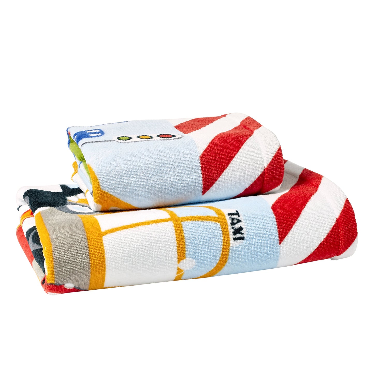 dream FACTORY Trains and Trucks Kids Bath Towel - 20" x 30" - 100% Cotton - Cars and Trucks Yellow Design