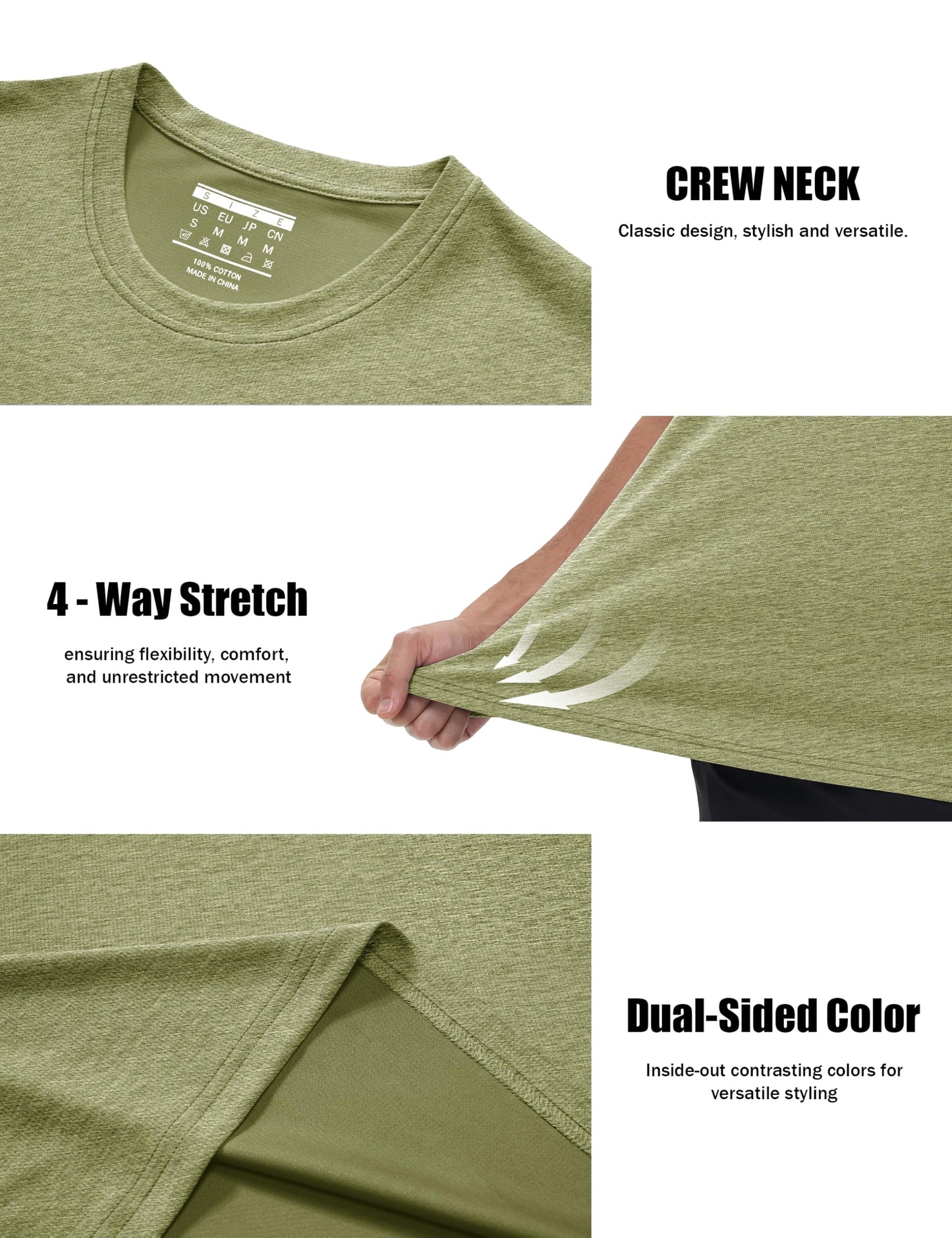 MAGCOMSEN Mens Quick Dry Short Sleeve Shirts Athletic Workout T Shirts Cooling Performance Running Shirt Sun Protection Summer Green L
