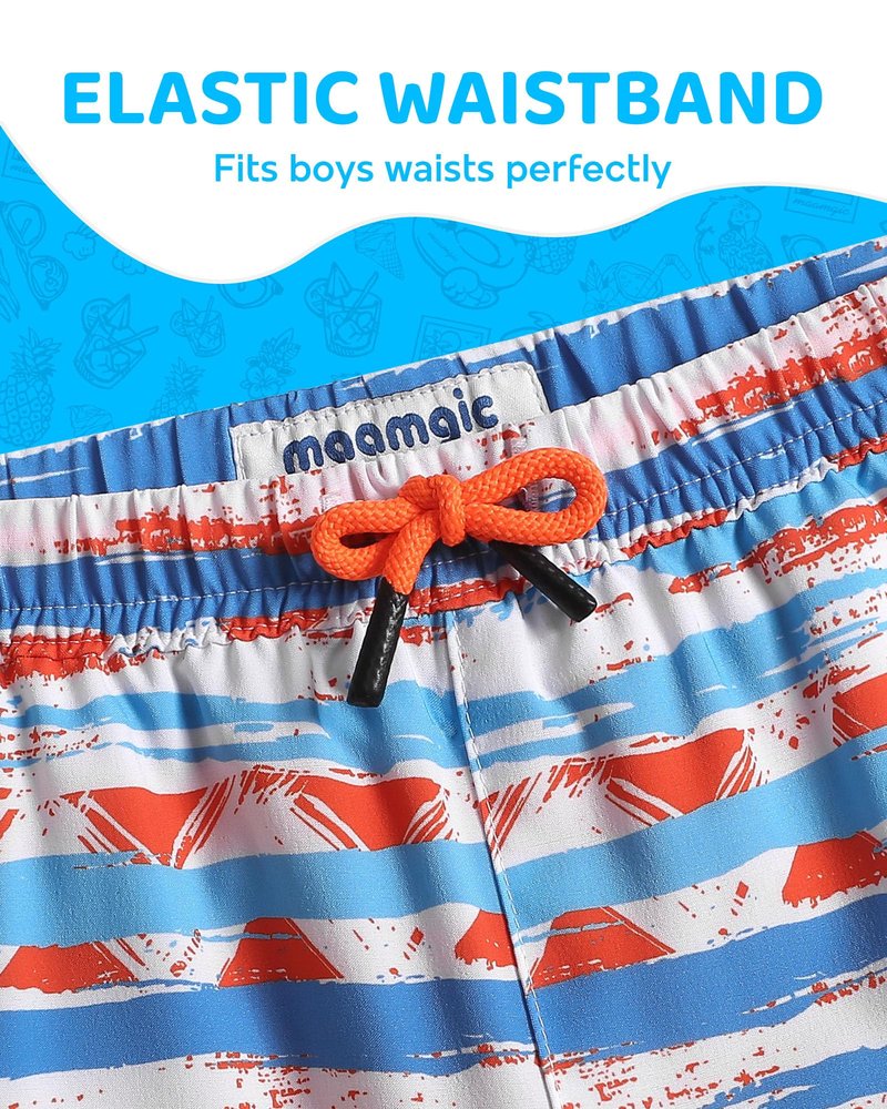 maamgic Boys Swim Trunks with Compression Liner Toddler Boy Swimsuit Quick Dry 4-Way Stretch Swimming Trunks Mottled Stripes 4T