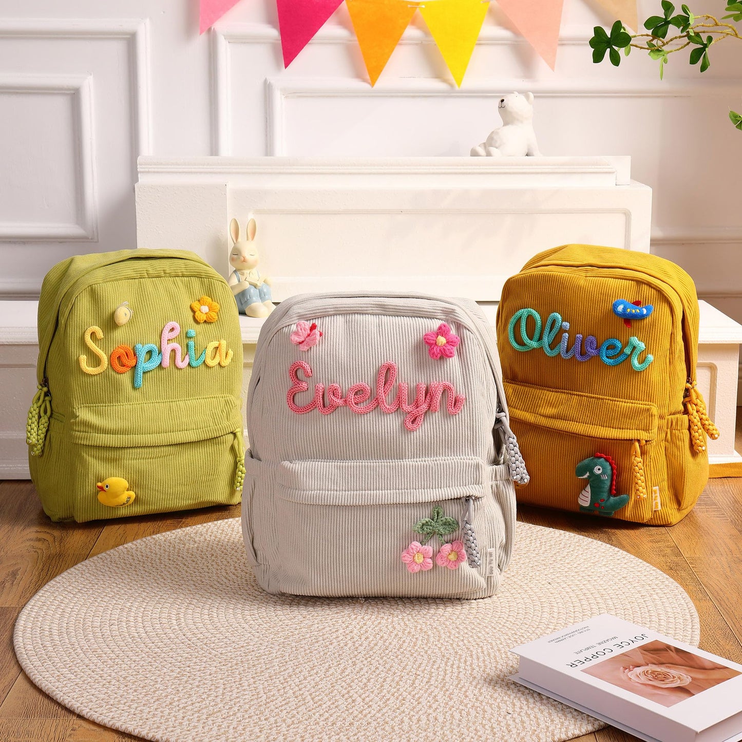 ZUNON Toddler Backpack for Girls, Personalized Corduroy Small Mini Toddler Girl, Custom Name Backpack Bookbag, School Bag for Kids Girls Boys 4-15 Years, Pink
