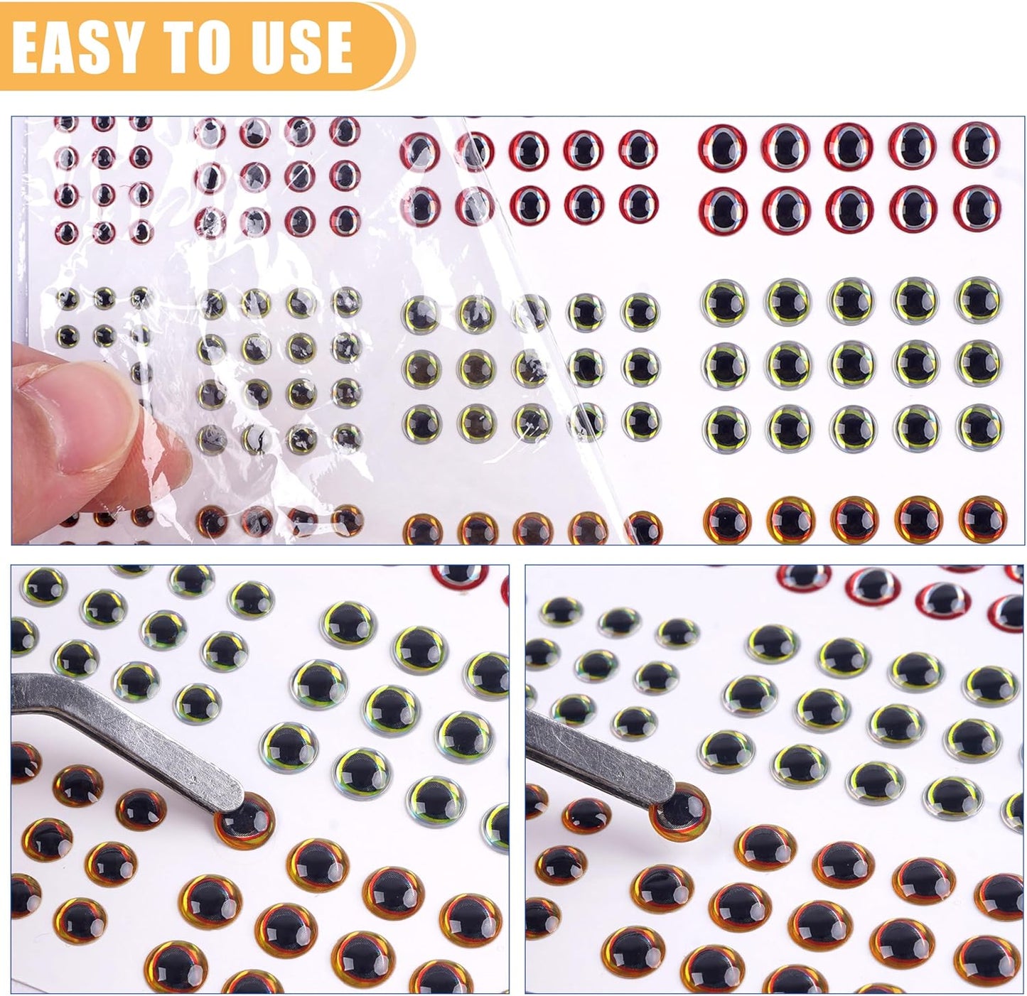 1314 Pieces Fishing Lure Eyes 3D 4D 5D Realistic Eyes Stickers for Making Fishing Bait DIY Fly Tying Streamers Lures Crafts 3/4/5/6/8/10mm