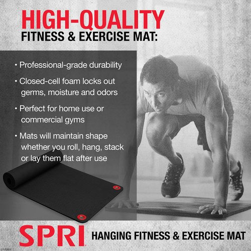SPRI Hanging Exercise Mat, Fitness & Yoga Mat for Group Fitness Classes, Commercial Grade Quality with Reinforced Holes, 71"L x 23"W x 3/8" Thick