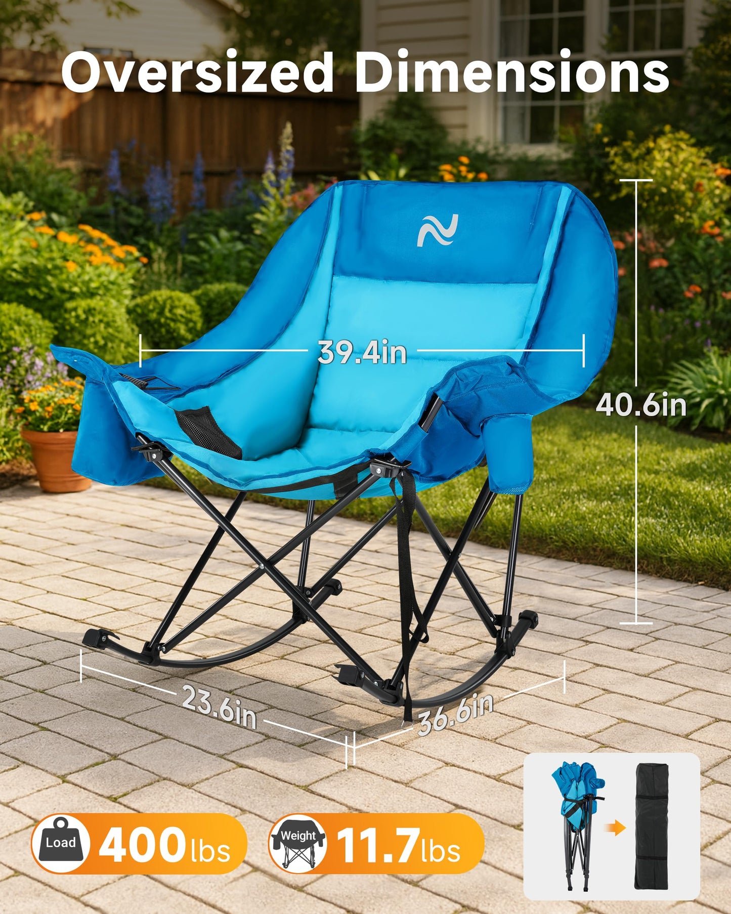 Slsy Oversized Rocking Camping Chair, Outdoor Rocking Chair for Adults