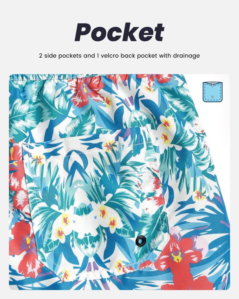 maamgic Mens Swim Trunks Quick Dry Swim Shorts with Mesh Lining Funny Swimwear Bathing Suits 7inch Hawaii Floral Small