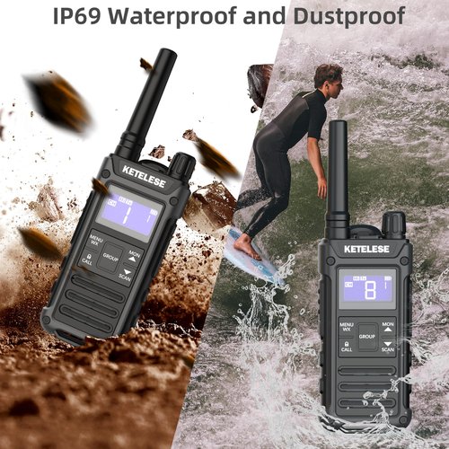 KETELESE T3G Heavy Duty Walkie Talkies, IP67 Waterproof Two Way Radio with Earpiece, Triple Proof, Three Charging Options, USB, NOAA, Emergency GMRS 2 Way radios(6 Pack), Black/Grey