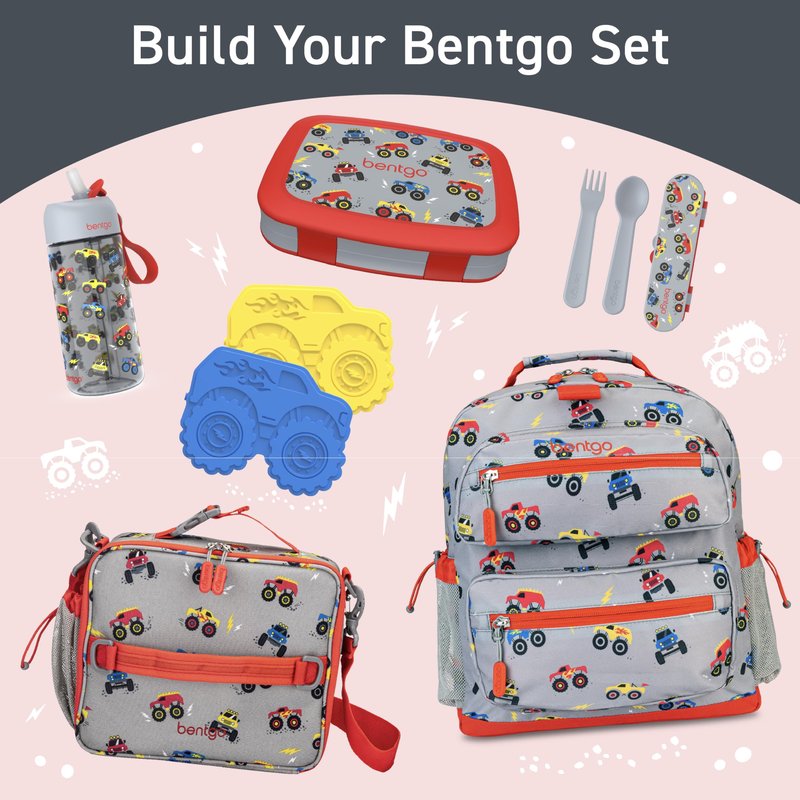 Bentgo Kids Water Bottle - Leak-Proof, Durable Tritan PFAS- & BPA-Free 15 fl oz, Kids/Toddlers Ages 3+ for School & Sports; Bite & Sip Spout, Carrying Handle, Dishwasher Safe (Trucks)