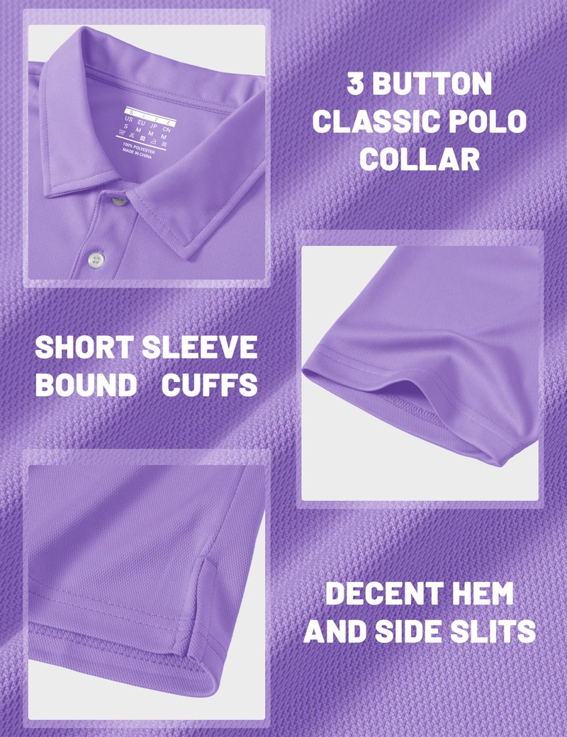 MAGCOMSEN Men's Polo Shirts Short Sleeve Athletic Pique Golf Shirt Dry Fit Performance Casual Work Polos for Men Light Purple
